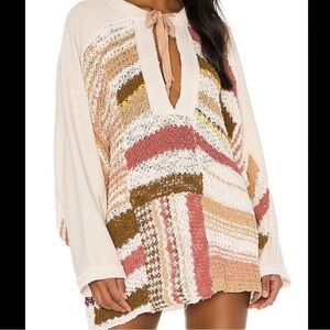 NWT Free People bayside pullover Cozy Knit Sweater in romance combo size S-M